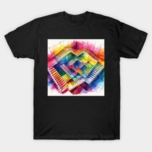 Psychedelic looking abstract illustration of Escher stairs T-Shirt